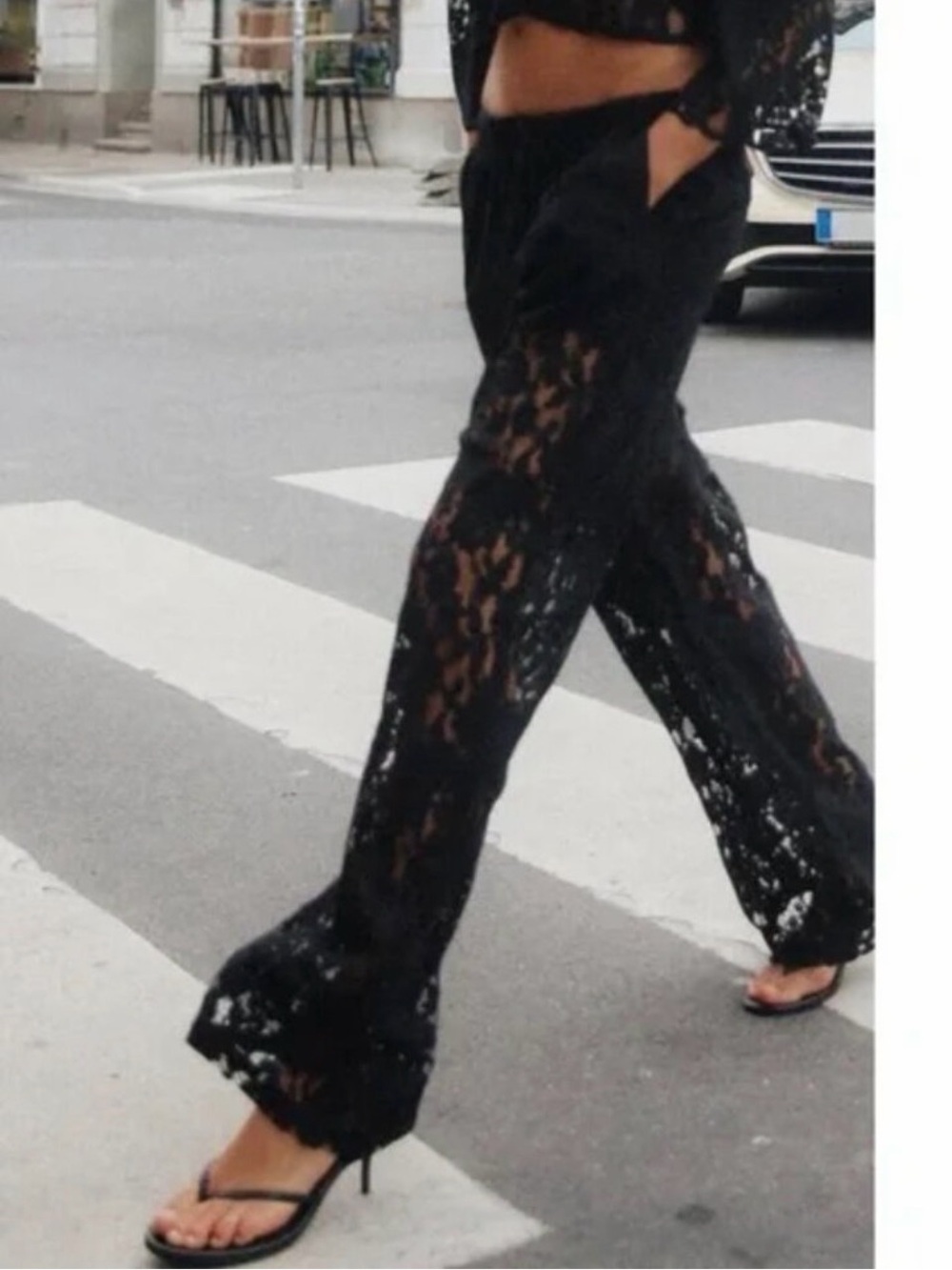 Zara Black Lace Wide-Leg Trousers